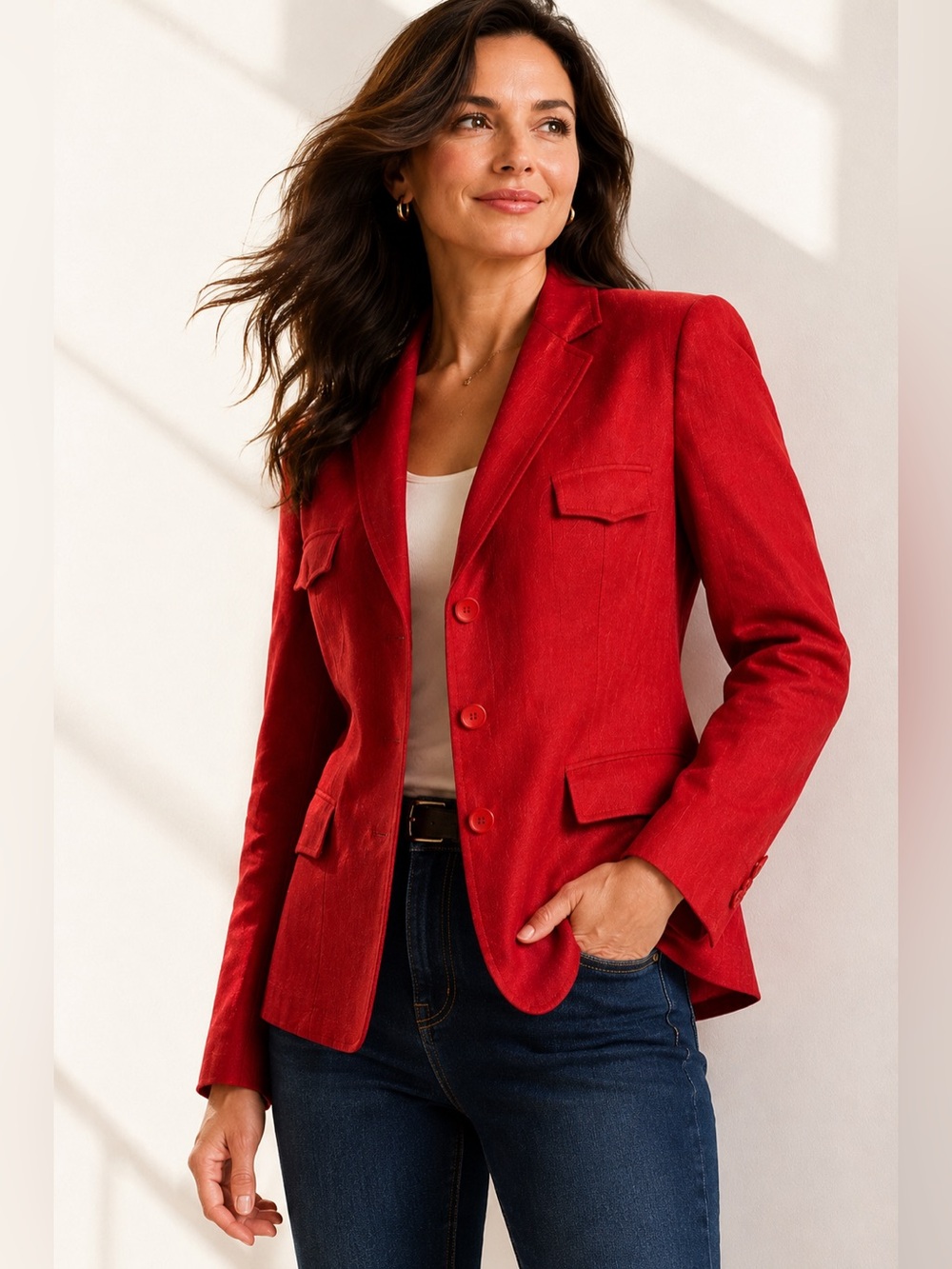 Talbots Red Linen Silk Blazer Jacket 16P Italian Fabric Career Work Petite